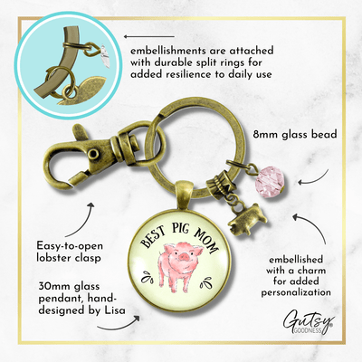 Pig Mom Keychain Country Inspired Womens Pig Lover Gift Jewelry - Gutsy Goodness Handmade Jewelry;Pig Mom Keychain Country Inspired Womens Pig Lover Gift Jewelry - Gutsy Goodness Handmade Jewelry Gifts