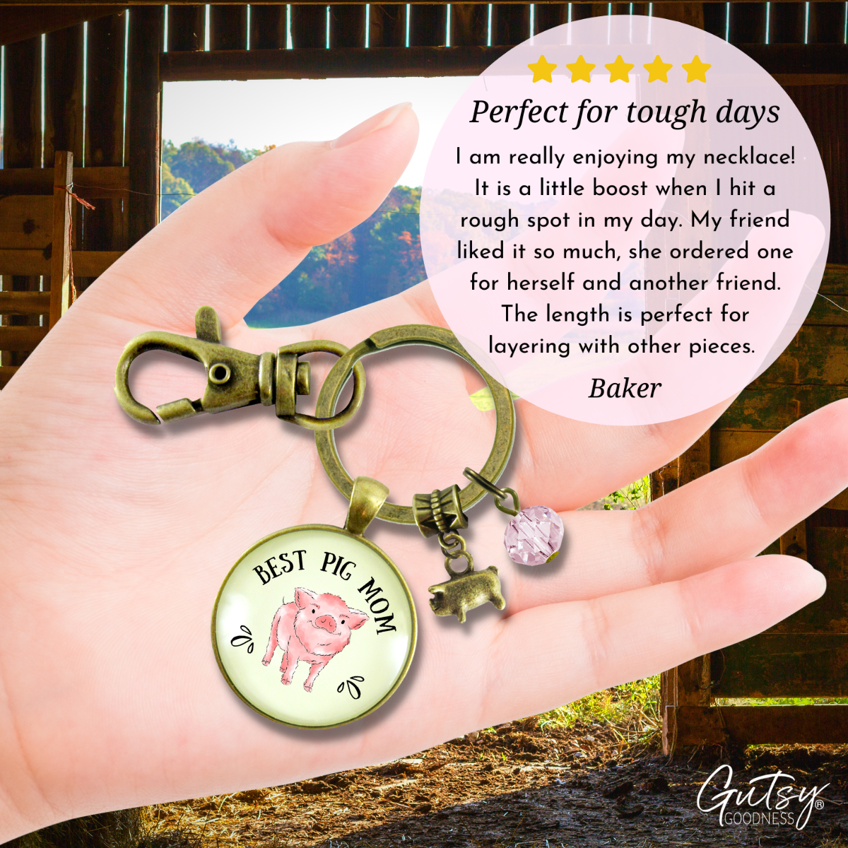 Pig Mom Keychain Country Inspired Womens Pig Lover Gift Jewelry - Gutsy Goodness Handmade Jewelry;Pig Mom Keychain Country Inspired Womens Pig Lover Gift Jewelry - Gutsy Goodness Handmade Jewelry Gifts