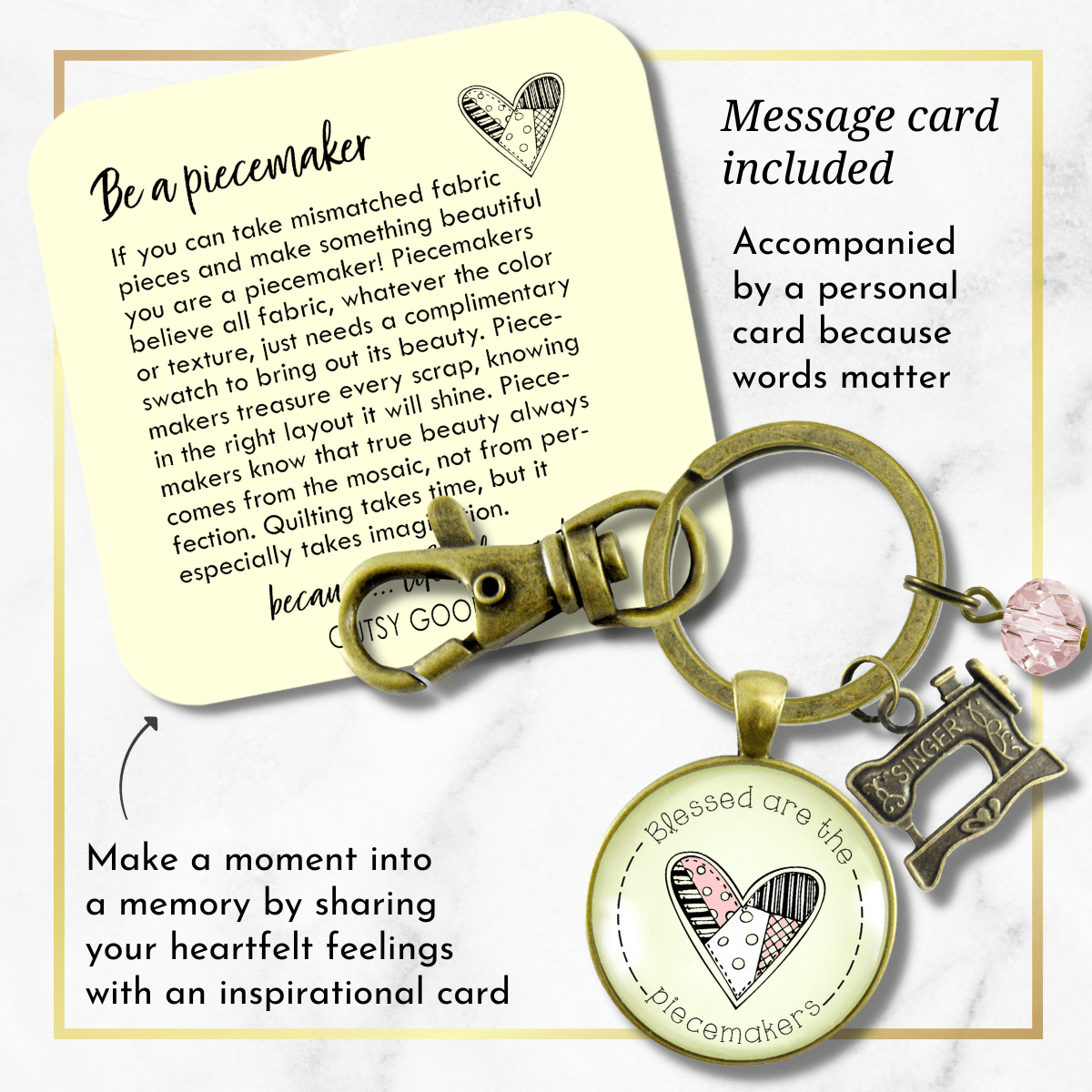 Blessed are Piecemakers Keychain Quilter Faith Quote Jewelry Sew Charm - Gutsy Goodness