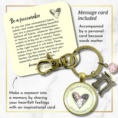 Blessed are Piecemakers Keychain Quilter Faith Quote Jewelry Sew Charm - Gutsy Goodness