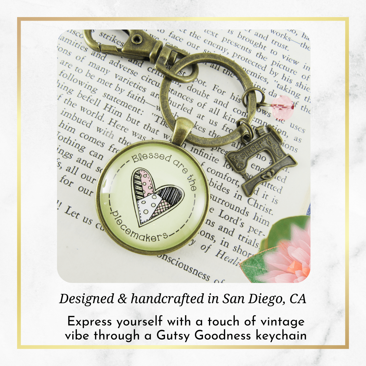 Blessed are Piecemakers Keychain Quilter Faith Quote Jewelry Sew Charm - Gutsy Goodness