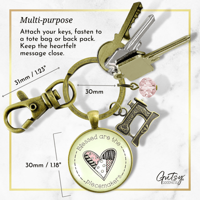 Blessed are Piecemakers Keychain Quilter Faith Quote Jewelry Sew Charm - Gutsy Goodness