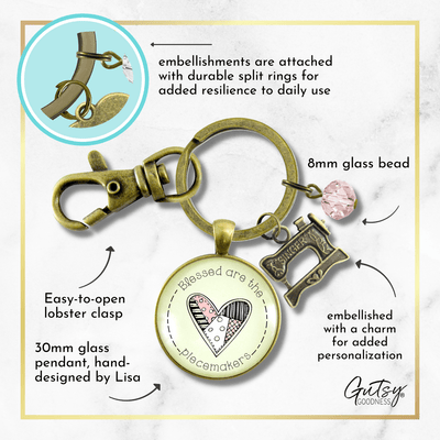 Blessed are Piecemakers Keychain Quilter Faith Quote Jewelry Sew Charm - Gutsy Goodness