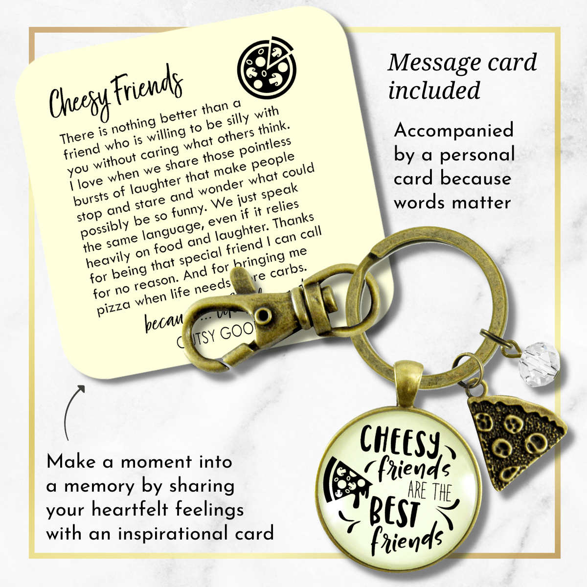 Pizza Friendship Keychain Cheesy Friends Are The Best Friends Jewelry Women Charm - Gutsy Goodness Handmade Jewelry;Pizza Friendship Keychain Cheesy Friends Are The Best Friends Jewelry Women Charm - Gutsy Goodness Handmade Jewelry Gifts