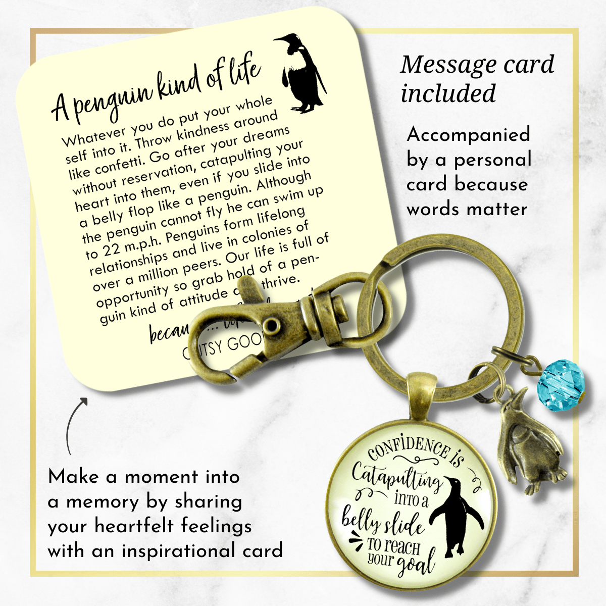 Penguin Keychain Confidence Is Catapulting Into A Belly Slide Jewelry Gift - Gutsy Goodness