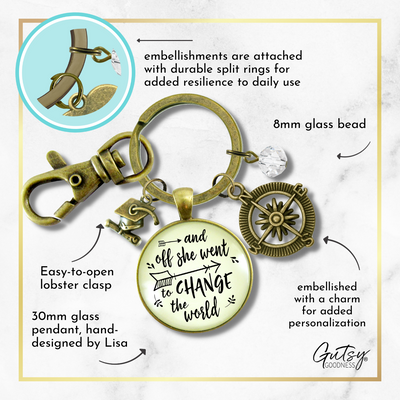And Off She Went to Change the World Graduation Keychain Compass Charm Womens Jewelry - Gutsy Goodness Handmade Jewelry;And Off She Went To Change The World Graduation Keychain Compass Charm Womens Jewelry - Gutsy Goodness Handmade Jewelry Gifts