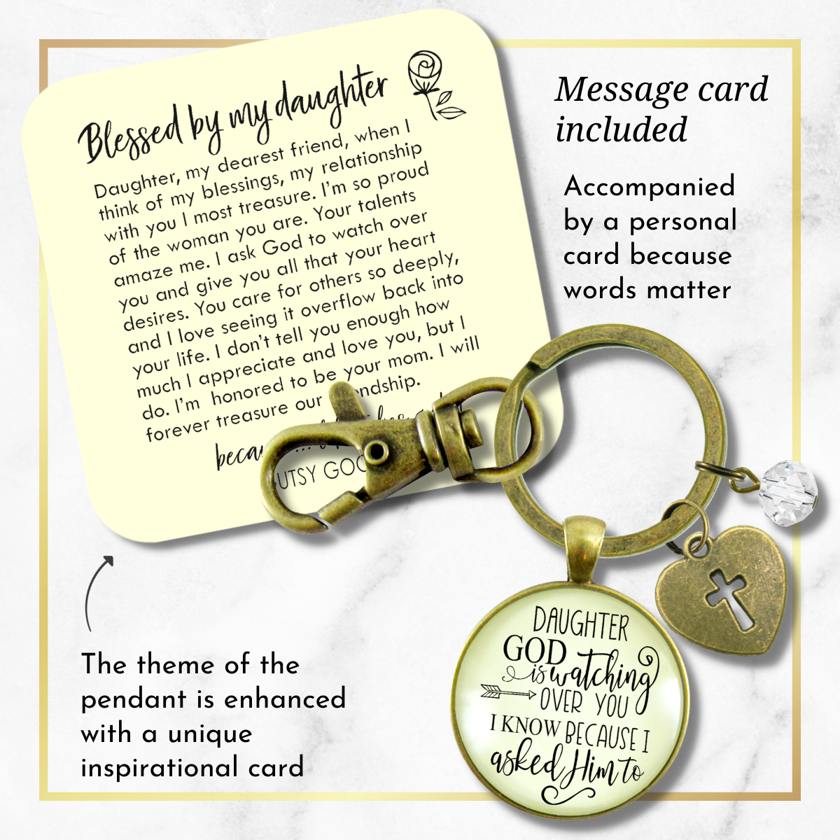 To Daughter Keychain He is Watching Over You Love From Mom Jewelry Gift - Gutsy Goodness Handmade Jewelry;To Daughter Keychain He Is Watching Over You Love From Mom Jewelry Gift - Gutsy Goodness Handmade Jewelry Gifts