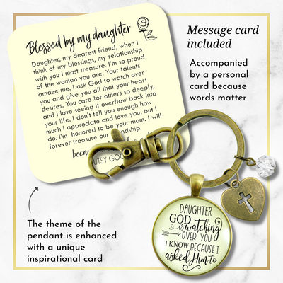 To Daughter Keychain He is Watching Over You Love From Mom Jewelry Gift - Gutsy Goodness Handmade Jewelry;To Daughter Keychain He Is Watching Over You Love From Mom Jewelry Gift - Gutsy Goodness Handmade Jewelry Gifts