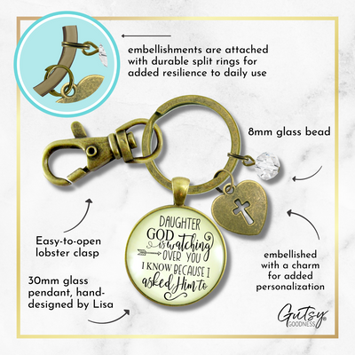 To Daughter Keychain He is Watching Over You Love From Mom Jewelry Gift - Gutsy Goodness Handmade Jewelry;To Daughter Keychain He Is Watching Over You Love From Mom Jewelry Gift - Gutsy Goodness Handmade Jewelry Gifts