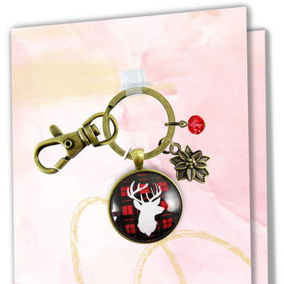 Deer Antler Keychain Buffalo Red Hunter Plaid Christmas Jewelry