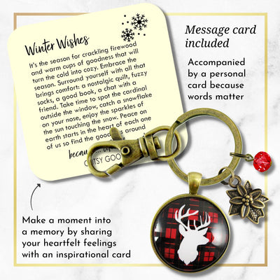 Deer Antler Keychain Buffalo Red Hunter Plaid Christmas Jewelry