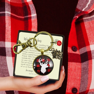 Deer Antler Keychain Buffalo Red Hunter Plaid Christmas Jewelry