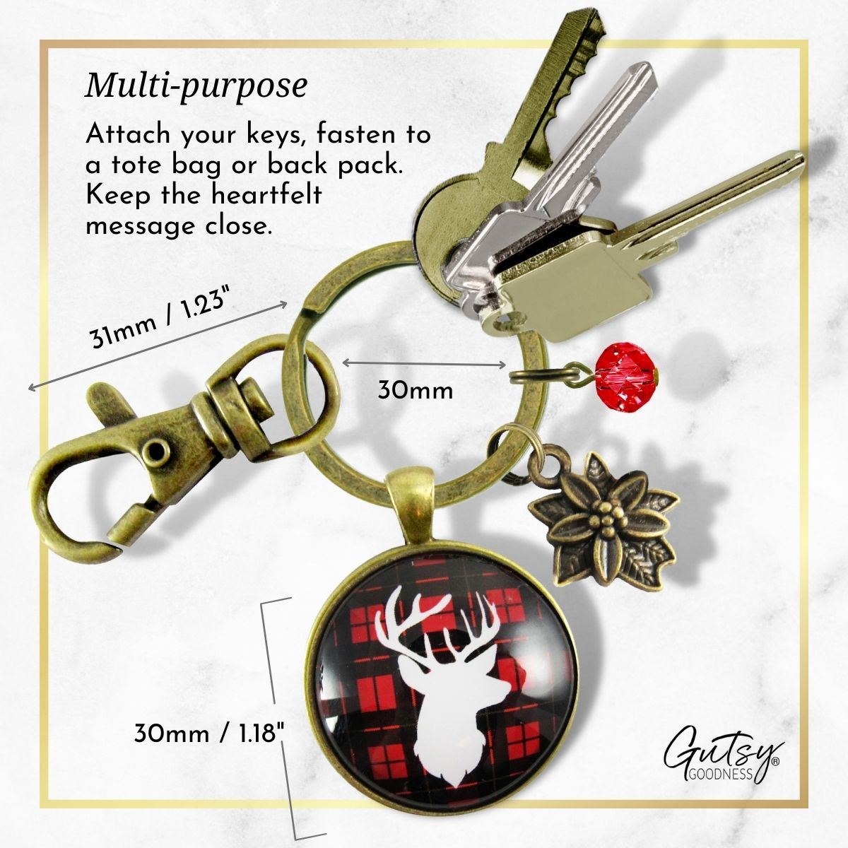 Deer Antler Keychain Buffalo Red Hunter Plaid Christmas Jewelry  Keychain - Women - Gutsy Goodness Handmade Jewelry