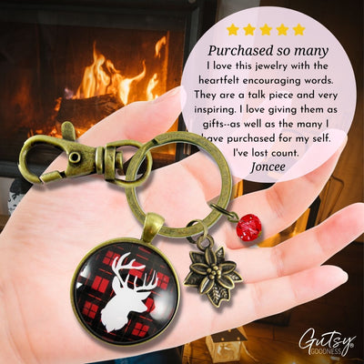 Deer Antler Keychain Buffalo Red Hunter Plaid Christmas Jewelry
