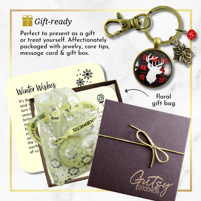 Deer Antler Keychain Buffalo Red Hunter Plaid Christmas Jewelry  Keychain - Women - Gutsy Goodness Handmade Jewelry