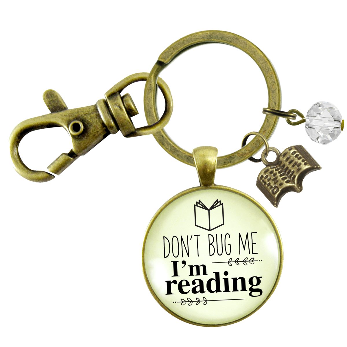 Book Keychain Don't Bug Me I'm Reading Jewelry For Readers Author Bronze Charm - Gutsy Goodness