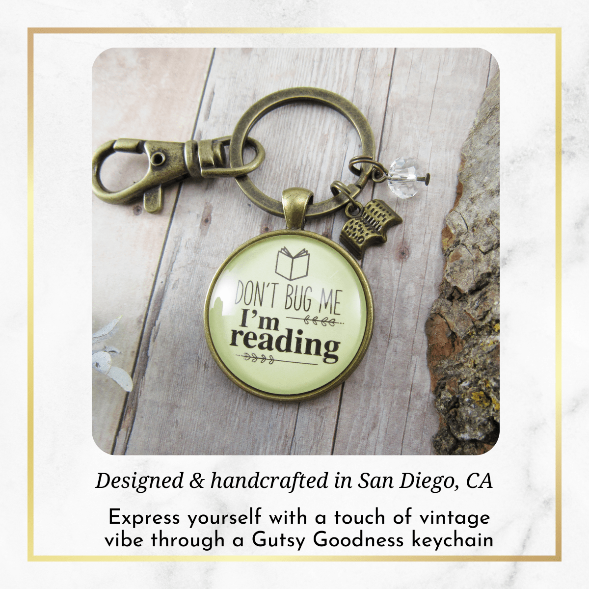Book Keychain Don't Bug Me I'm Reading Jewelry For Readers Author Bronze Charm - Gutsy Goodness