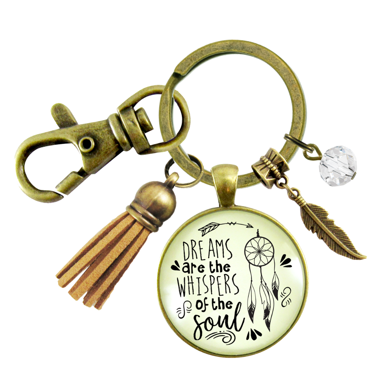 Dreamcatcher Keychain Dreams Are Whispers Native American Boho Inspired Tassel - Gutsy Goodness
