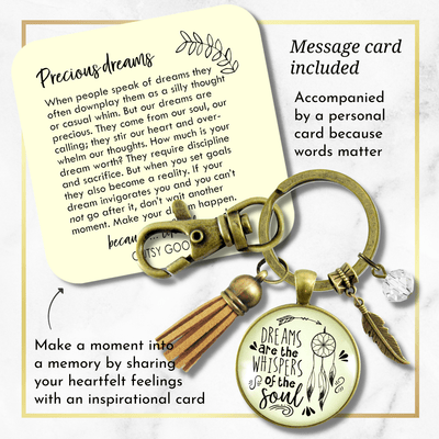 Dreamcatcher Keychain Dreams Are Whispers Native American Boho Inspired Tassel - Gutsy Goodness