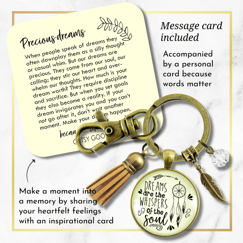 Dreamcatcher Keychain Dreams Are Whispers Native American Boho Inspired Tassel - Gutsy Goodness