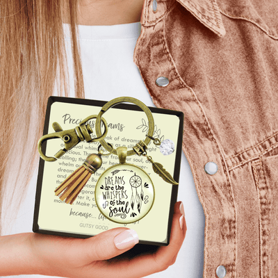 Dreamcatcher Keychain Dreams Are Whispers Native American Boho Inspired Tassel - Gutsy Goodness