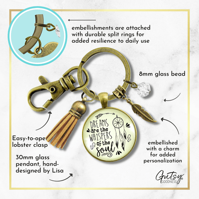 Dreamcatcher Keychain Dreams Are Whispers Native American Boho Inspired Tassel - Gutsy Goodness