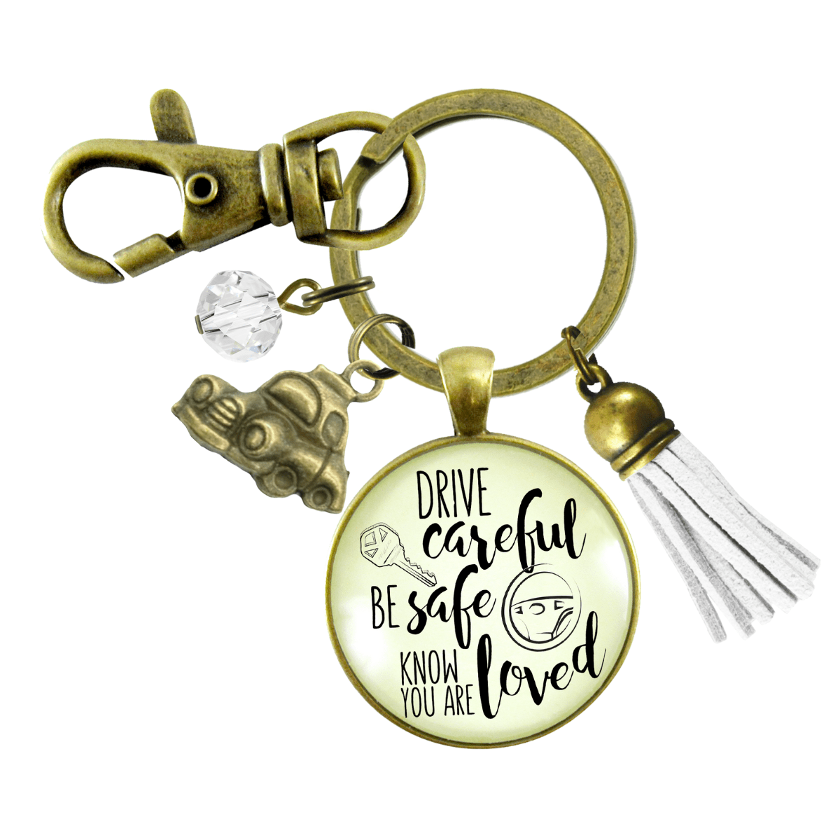 Gutsy Goodness Drive Careful Be Safe Know You Are Loved Keychain New Driver Gift Keychain Sweet 16 Tassel Car