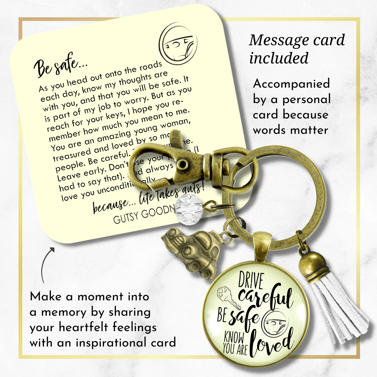 Drive Careful Be Safe Know You Are Loved Keychain New Driver Gift Keychain Sweet 16 Tassel Car - Gutsy Goodness