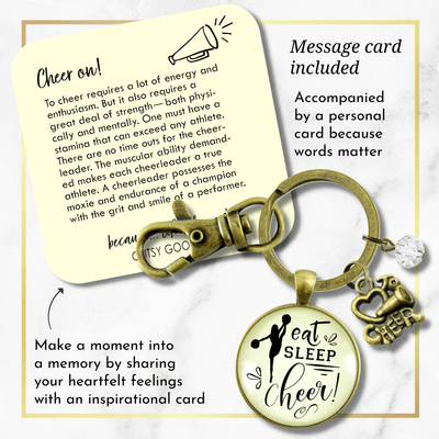 Cheerleader Keychain Eat Sleep Cheer Inspirational Quote Jewelry Gift Megaphone Charm - Gutsy Goodness Handmade Jewelry;Cheerleader Keychain Eat Sleep Cheer Inspirational Quote Jewelry Gift Megaphone Charm - Gutsy Goodness Handmade Jewelry Gifts