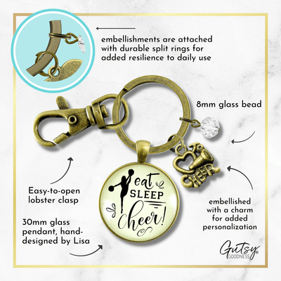 Cheerleader Keychain Eat Sleep Cheer Inspirational Quote Jewelry Gift Megaphone Charm - Gutsy Goodness Handmade Jewelry;Cheerleader Keychain Eat Sleep Cheer Inspirational Quote Jewelry Gift Megaphone Charm - Gutsy Goodness Handmade Jewelry Gifts
