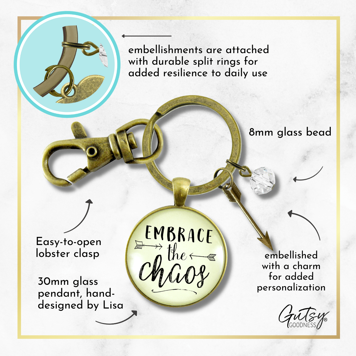 Embrace the Chaos Keychain Motivational Boho Jewelry Arrow Charm - Gutsy Goodness