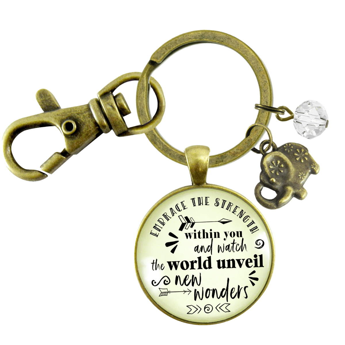 Elephant Keychain Embrace Strength Within You Empower Boho Jewelry Mantra Pendant - Gutsy Goodness Handmade Jewelry;Elephant Keychain Embrace Strength Within You Empower Boho Jewelry Mantra Pendant - Gutsy Goodness Handmade Jewelry Gifts