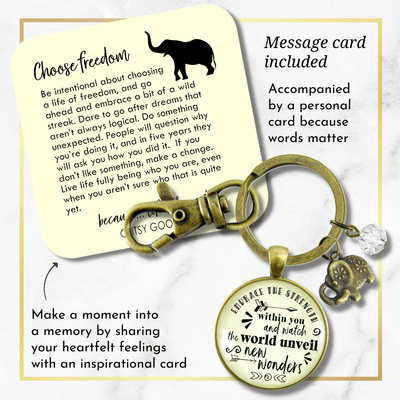 Elephant Keychain Embrace Strength Within You Empower Boho Jewelry Mantra Pendant - Gutsy Goodness Handmade Jewelry;Elephant Keychain Embrace Strength Within You Empower Boho Jewelry Mantra Pendant - Gutsy Goodness Handmade Jewelry Gifts