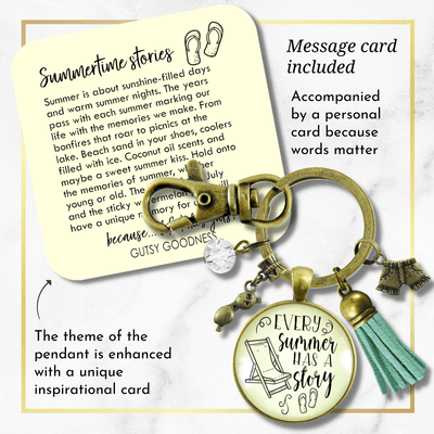 Summertime Keychain Every Summer Has a Story Beach Fashion Nautical Style Tassel - Gutsy Goodness