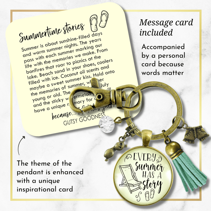 Summertime Keychain Every Summer Has a Story Beach Fashion Nautical Style Tassel - Gutsy Goodness