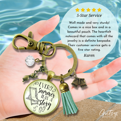 Summertime Keychain Every Summer Has a Story Beach Fashion Nautical Style Tassel - Gutsy Goodness