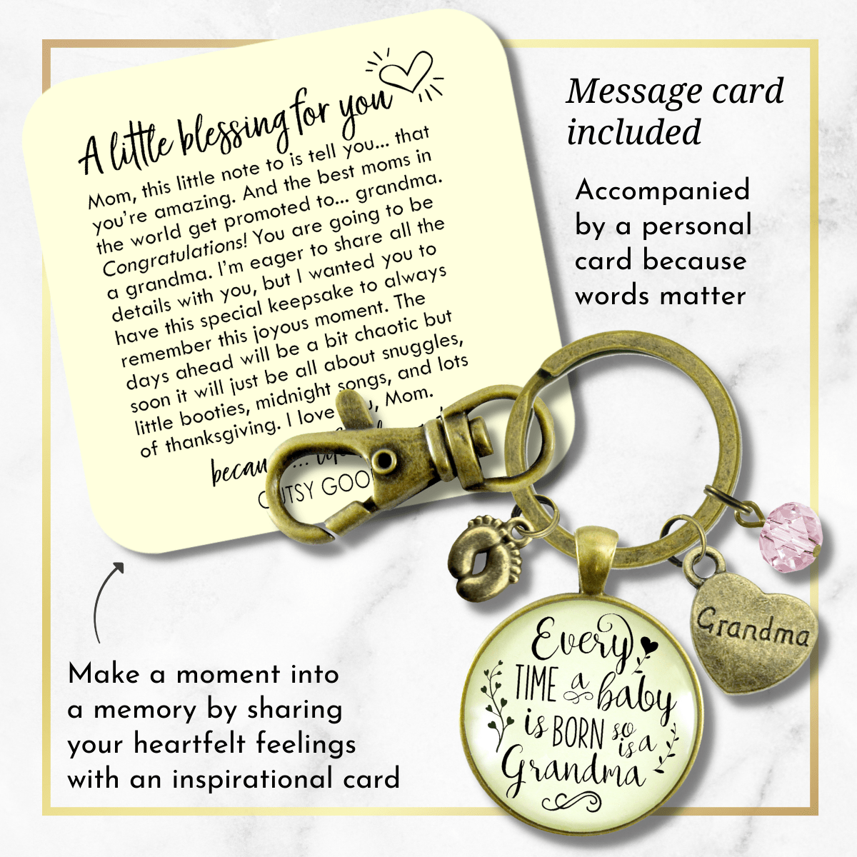 Baby Gender Reveal Keychain Every Time Born So Is Grandma Pregnancy Girl Announcement Gift Pink - Gutsy Goodness Handmade Jewelry;Baby Gender Reveal Keychain Every Time Born So Is Grandma Pregnancy Girl Announcement Gift Pink - Gutsy Goodness Handmade Jewelry Gifts