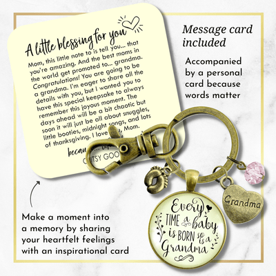 Baby Gender Reveal Keychain Every Time Born So Is Grandma Pregnancy Girl Announcement Gift Pink - Gutsy Goodness Handmade Jewelry;Baby Gender Reveal Keychain Every Time Born So Is Grandma Pregnancy Girl Announcement Gift Pink - Gutsy Goodness Handmade Jewelry Gifts