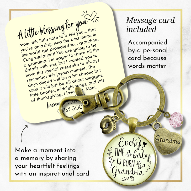 Baby Gender Reveal Keychain Every Time Born So Is Grandma Pregnancy Girl Announcement Gift Pink - Gutsy Goodness Handmade Jewelry;Baby Gender Reveal Keychain Every Time Born So Is Grandma Pregnancy Girl Announcement Gift Pink - Gutsy Goodness Handmade Jewelry Gifts