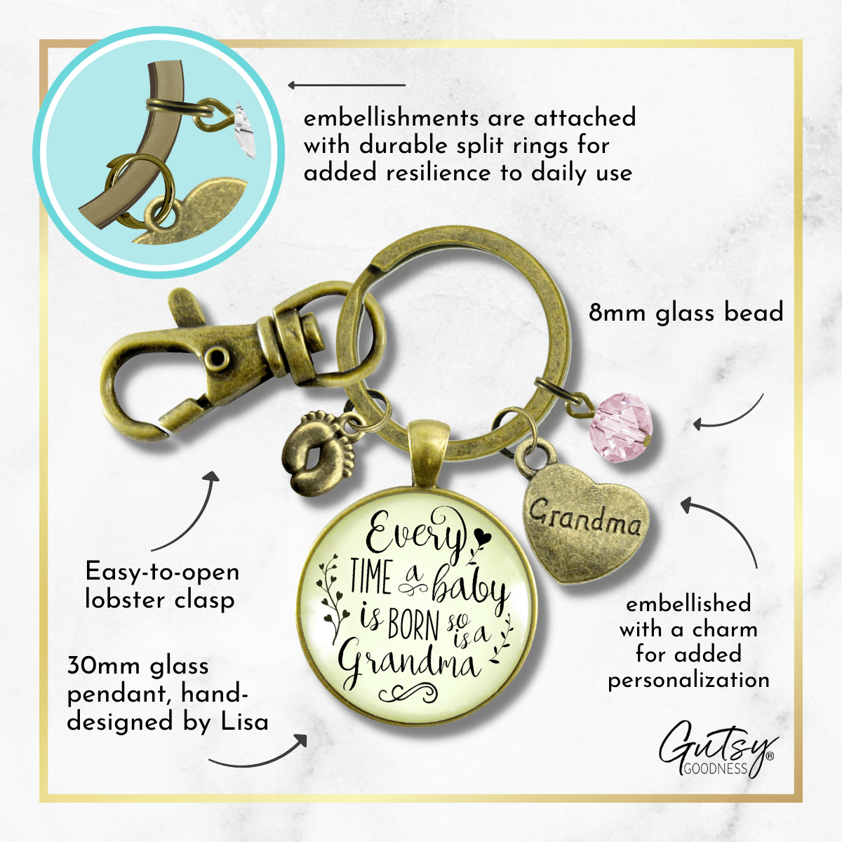Baby Gender Reveal Keychain Every Time Born So Is Grandma Pregnancy Girl Announcement Gift Pink - Gutsy Goodness Handmade Jewelry;Baby Gender Reveal Keychain Every Time Born So Is Grandma Pregnancy Girl Announcement Gift Pink - Gutsy Goodness Handmade Jewelry Gifts