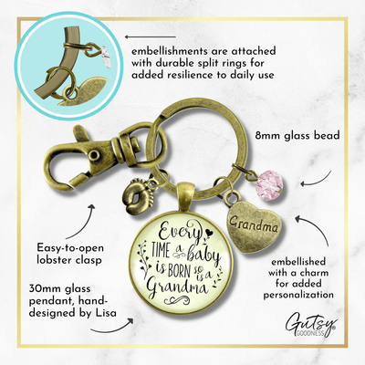 Baby Gender Reveal Keychain Every Time Born So Is Grandma Pregnancy Girl Announcement Gift Pink - Gutsy Goodness Handmade Jewelry;Baby Gender Reveal Keychain Every Time Born So Is Grandma Pregnancy Girl Announcement Gift Pink - Gutsy Goodness Handmade Jewelry Gifts