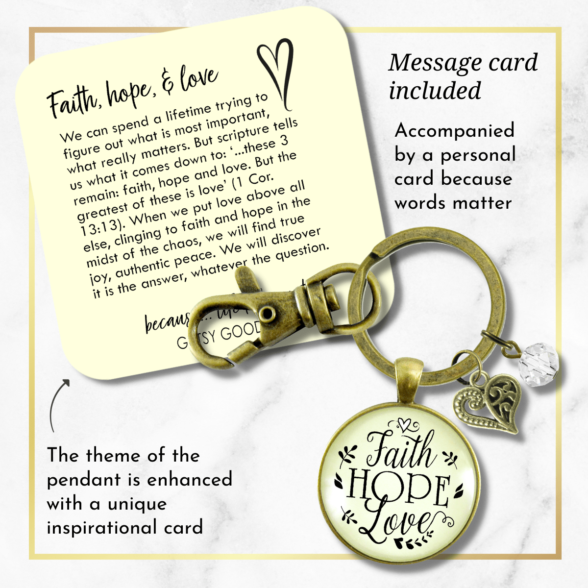 Faith Hope Love Keychain Womens Inspirational Friendship Jewelry - Gutsy Goodness