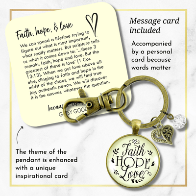 Faith Hope Love Keychain Womens Inspirational Friendship Jewelry - Gutsy Goodness