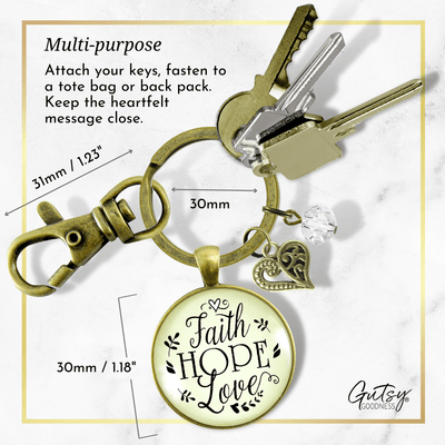 Faith Hope Love Keychain Womens Inspirational Friendship Jewelry - Gutsy Goodness