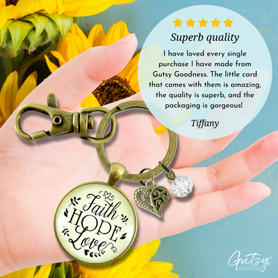 Faith Hope Love Keychain Womens Inspirational Friendship Jewelry - Gutsy Goodness