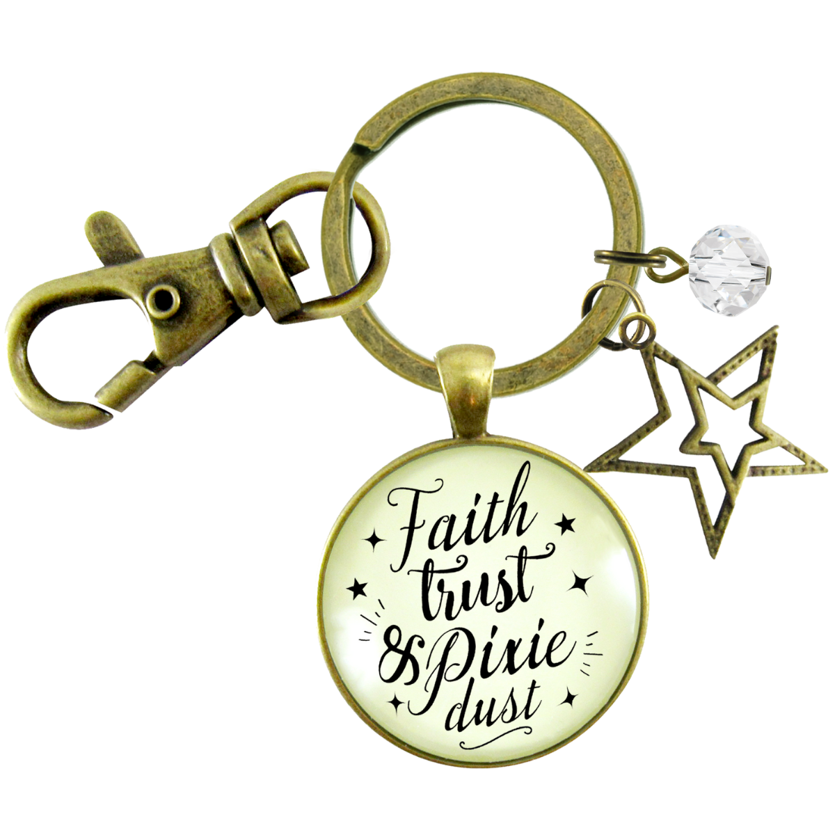 Faith Trust And Pixie Dust Fairy Tale Keychain Whimsical Jewelry Starburst Charm - Gutsy Goodness Handmade Jewelry;Faith Trust And Pixie Dust Fairy Tale Keychain Whimsical Jewelry Starburst Charm - Gutsy Goodness Handmade Jewelry Gifts