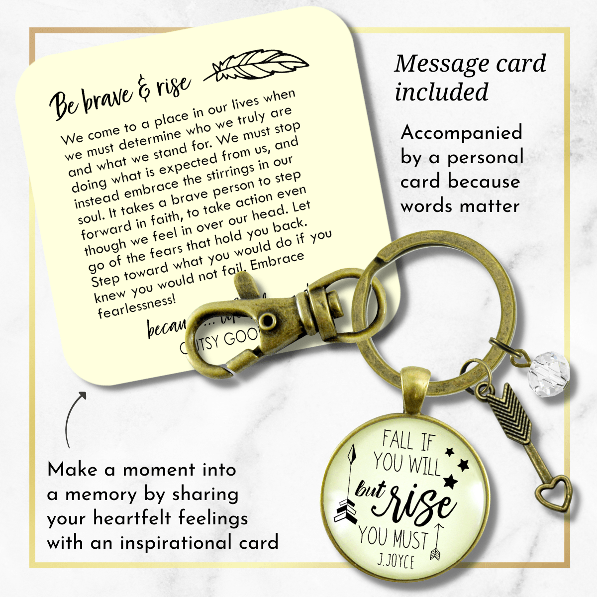 Motivational Keychain Fall If You Will But Rise You Must Quote Jewelry James Joyce Inspire Mantra - Gutsy Goodness Handmade Jewelry;Motivational Keychain Fall If You Will But Rise You Must Quote Jewelry James Joyce Inspire Mantra - Gutsy Goodness Handmade Jewelry Gifts