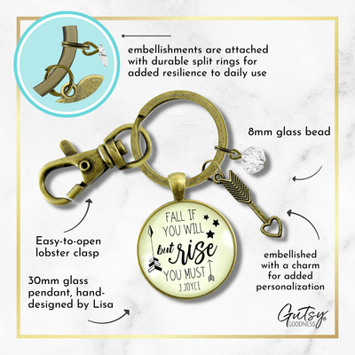 Motivational Keychain Fall If You Will But Rise You Must Quote Jewelry James Joyce Inspire Mantra - Gutsy Goodness Handmade Jewelry;Motivational Keychain Fall If You Will But Rise You Must Quote Jewelry James Joyce Inspire Mantra - Gutsy Goodness Handmade Jewelry Gifts