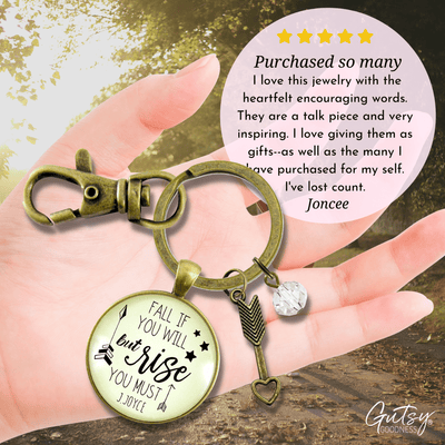 Motivational Keychain Fall If You Will But Rise You Must Quote Jewelry James Joyce Inspire Mantra - Gutsy Goodness Handmade Jewelry;Motivational Keychain Fall If You Will But Rise You Must Quote Jewelry James Joyce Inspire Mantra - Gutsy Goodness Handmade Jewelry Gifts