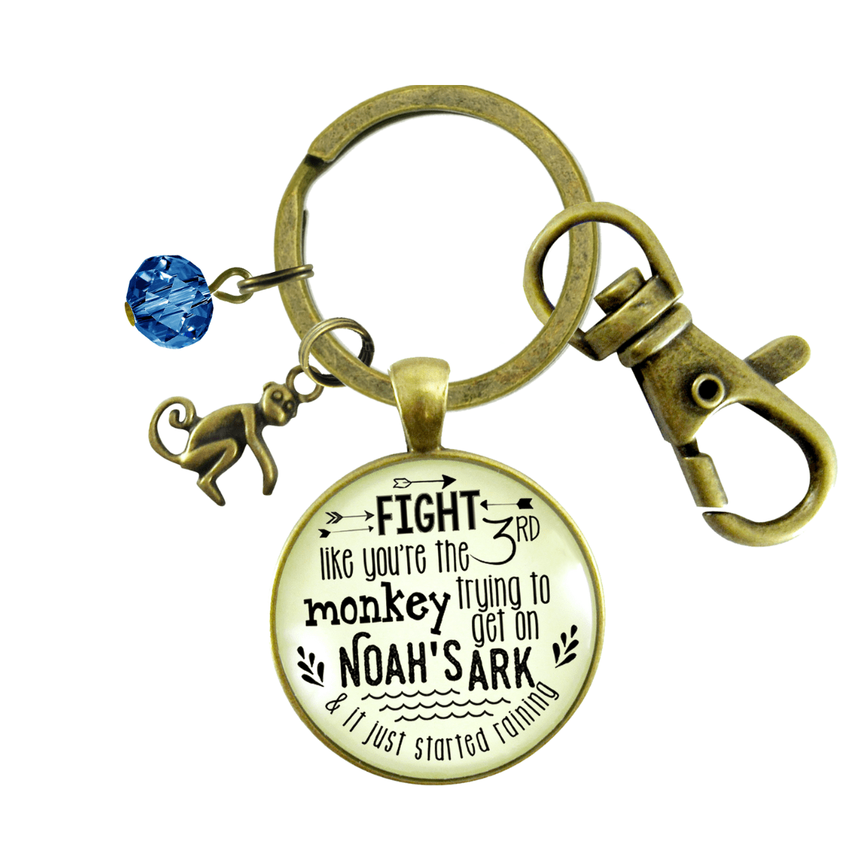 Monkey Keychain Fight Like Noah's Ark Quote Life Survivor Fun Jewelry - Gutsy Goodness
